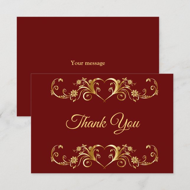 Carte De Remerciements Mariage élégant rouge Golden Géométrique (Devant / Derrière)