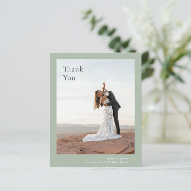 Carte de remerciements Mariage élégant Sage Green  (Debout devant)