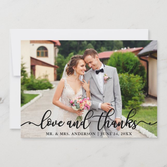 Carte De Remerciements Mariage Elegant Script Love and Thanks Photo (Devant)