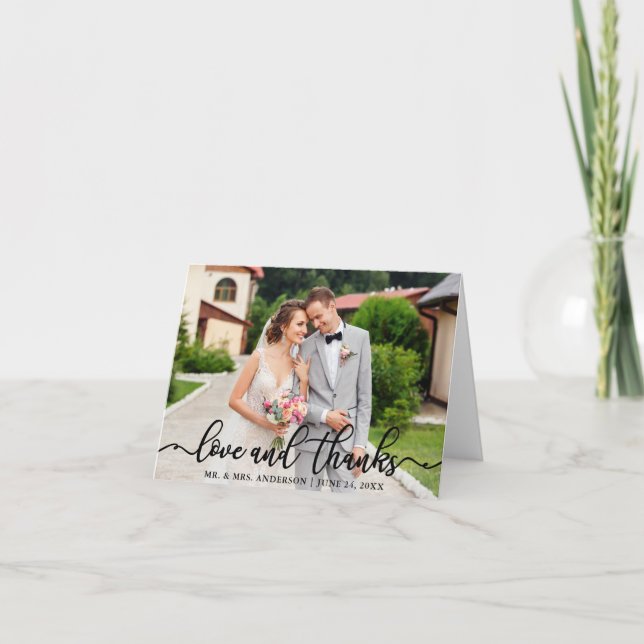 Carte De Remerciements Mariage Elegant Script Love and Thanks Photo Note (Devant)