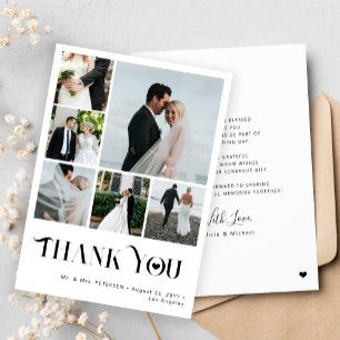 Carte De Remerciements Mariage élégant simple multi-collage photo