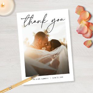 Carte De Remerciements Mariage Élégant Simple Photo Écrit à la Main Moder