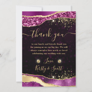 Carte De Remerciements Mariage Élégant Violet et Or Paillettes Glam Larme