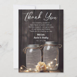 Carte De Remerciements Mariage en bois de grange rustique Mason Jar Lumiè