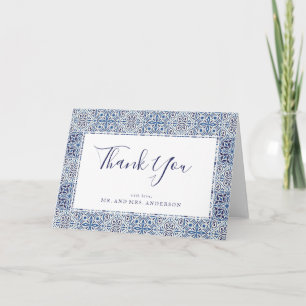 Carte de remerciements Mariage en carreaux bleus