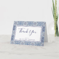 Carte de remerciements Mariage en carreaux bleus