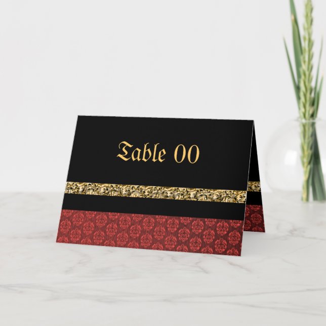 Carte De Remerciements Mariage en damassé rouge noir or (Devant)
