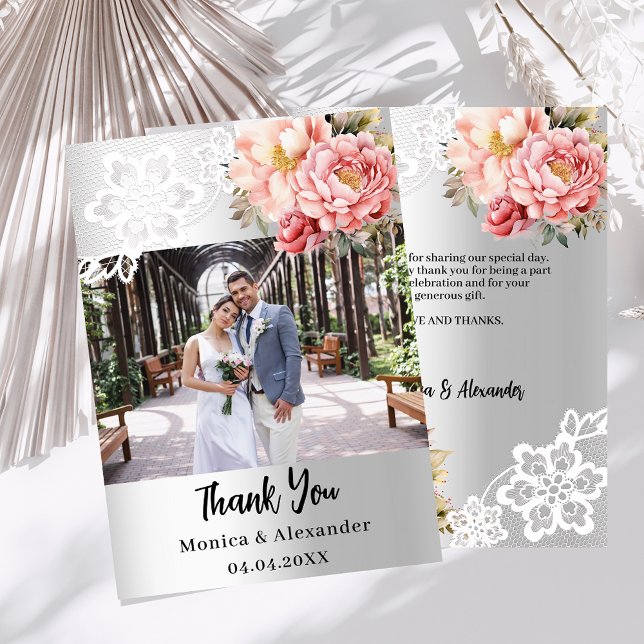 Carte De Remerciements Mariage en dentelle rose argenté (Créateur téléchargé)
