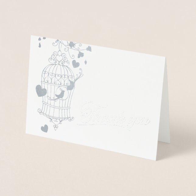 Carte de remerciements mariage en  en argent et en (Devant)