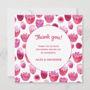 Carte De Remerciements Mariage en fleurs rose vif