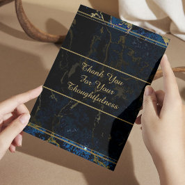 Carte De Remerciements Mariage en marbre bleu marine et (Faux) or