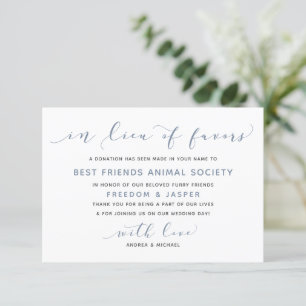 Carte De Remerciements Mariage en remplacement de Faveurs Aquarelle bleu-