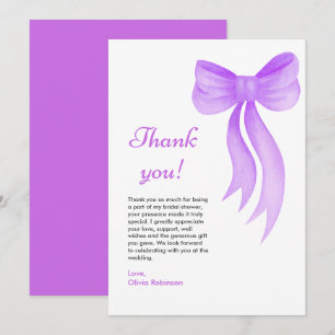 Carte De Remerciements Mariage en vue : un nœud papillon violet pour la f