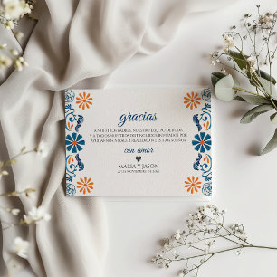 Carte De Remerciements Mariage Espagnol Élégant Fête Florale Orange Bleu