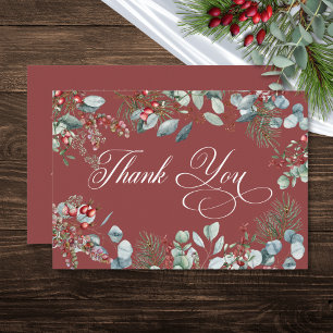 Carte De Remerciements Mariage Eucalyptus aux baies de pin rouge