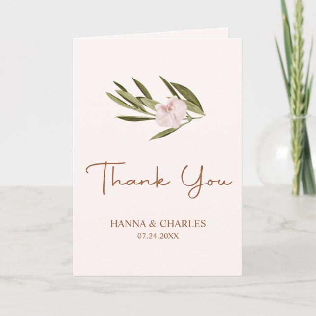 Carte De Remerciements Mariage Eucalyptus de l'orchidée rose rubis (Devant)