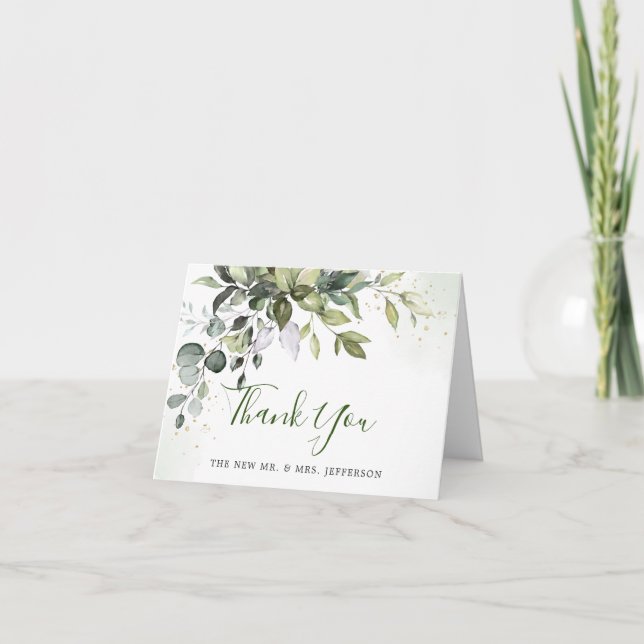 Carte De Remerciements Mariage Eucalyptus Green Watercolor (Devant)