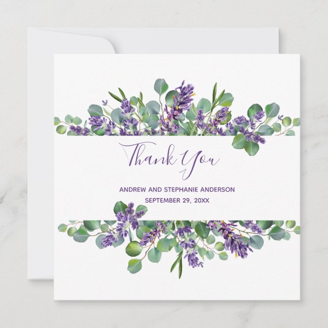 Carte de remerciements Mariage Eucalyptus Lavender (Devant)