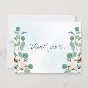 Carte De Remerciements Mariage Eucalyptus vert et Fleurs de coton