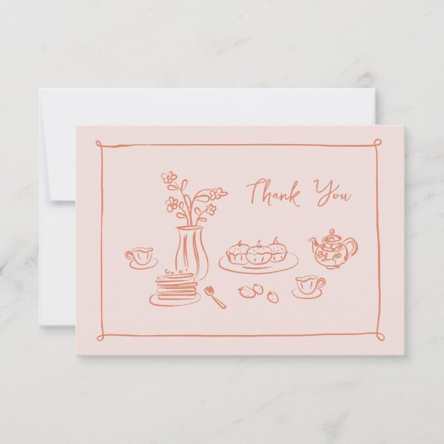 Carte De Remerciements Mariage Fantaisiste Doodle Dessin à la Main Peach (Devant)