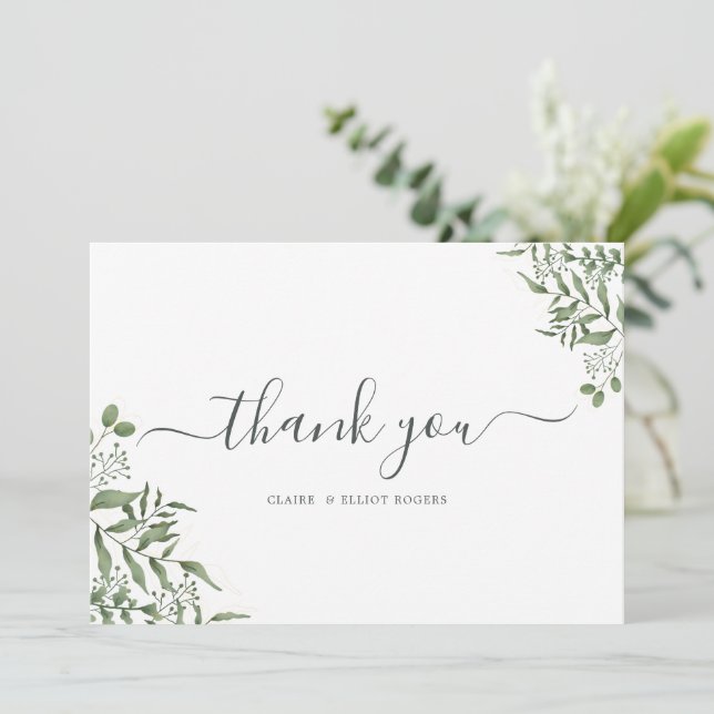 Carte De Remerciements Mariage Feuille de l'Eucalyptus succulent du budge (Debout devant)