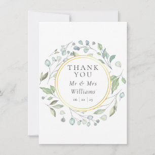 Carte De Remerciements Mariage feuille d'or faux laurier