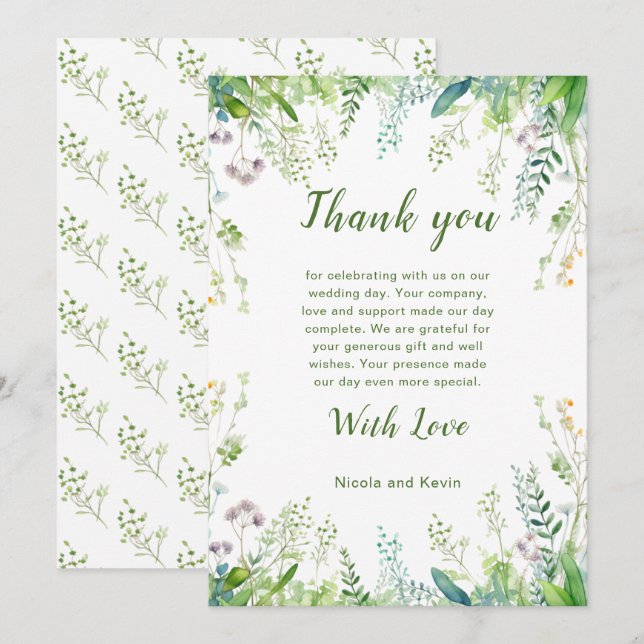 Carte De Remerciements Mariage Feuille Eucalyptus Greenery (Devant / Derrière)