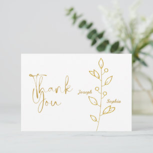 Carte De Remerciements Mariage feuille Golden & Gold de luxe