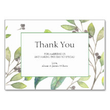 Carte de remerciements mariage feuille vert