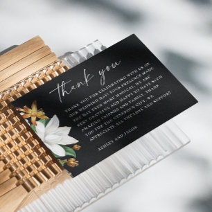 Carte De Remerciements Mariage Fleur Black   Écriture Moderne Romantique
