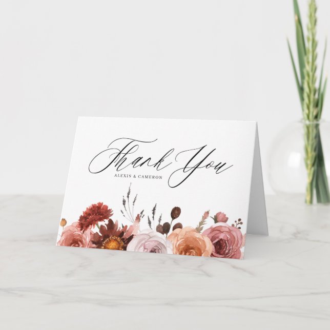 Carte De Remerciements Mariage Fleur d'automne à l'aquarelle Bohème (Devant)