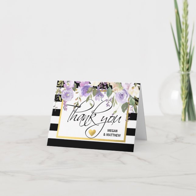 Carte De Remerciements Mariage Fleur Florale Blanche Noire Remerciement P (Devant)