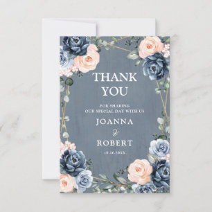 Carte De Remerciements Mariage Fleur Géométrique Florale Bleu Pêche Carmi