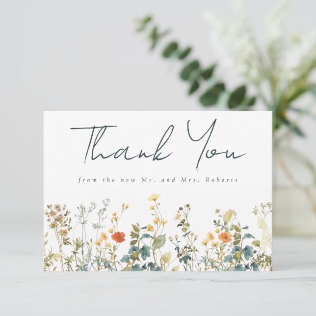 Carte De Remerciements Mariage fleur sauvage (Debout devant)