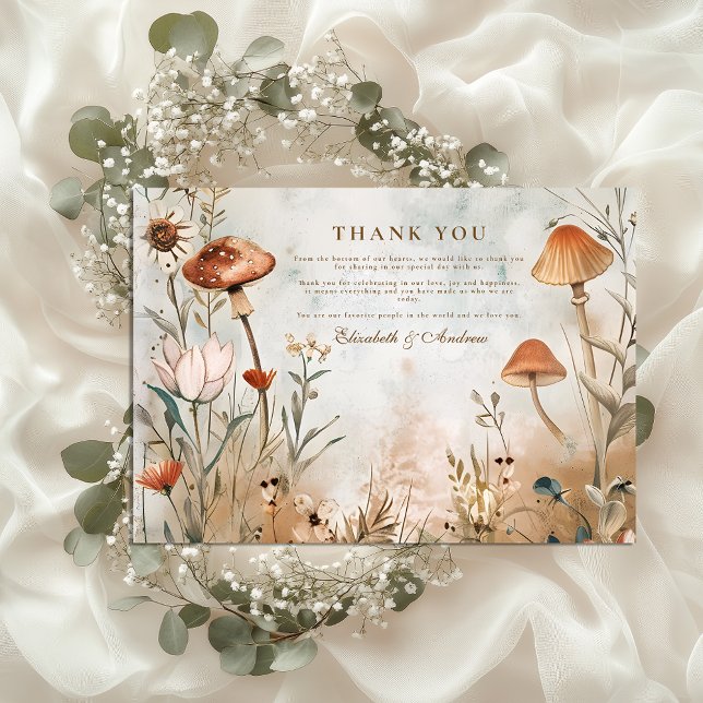 Carte De Remerciements Mariage Fleur sauvage Boho Mushroom (Créateur téléchargé)