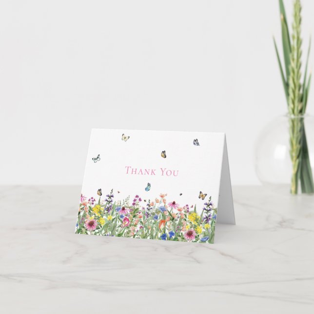 Carte De Remerciements Mariage Fleur sauvage d'aquarelle moderne (Devant)