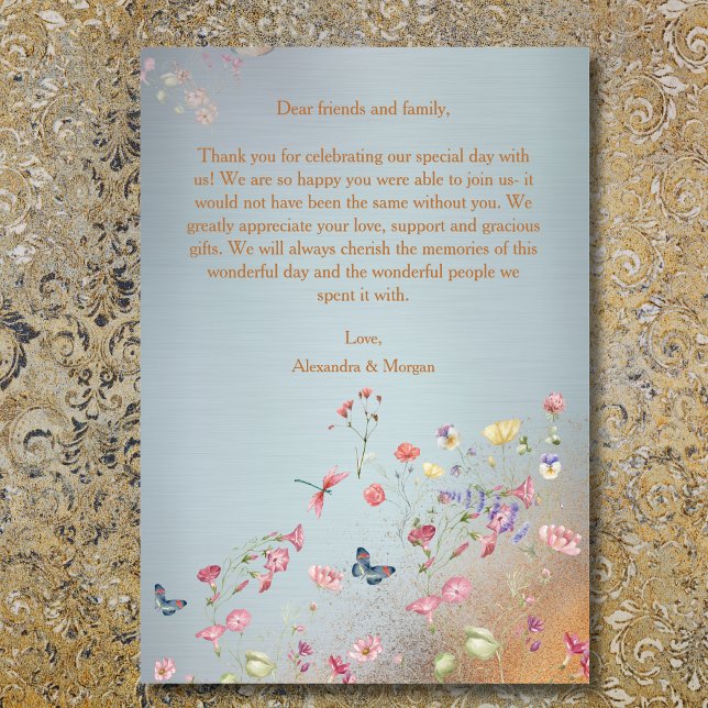 Carte De Remerciements Mariage Fleur sauvage élégant bleu (Créateur téléchargé)