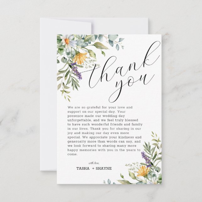 Carte de remerciements Mariage Fleur sauvage uniqu (Devant)
