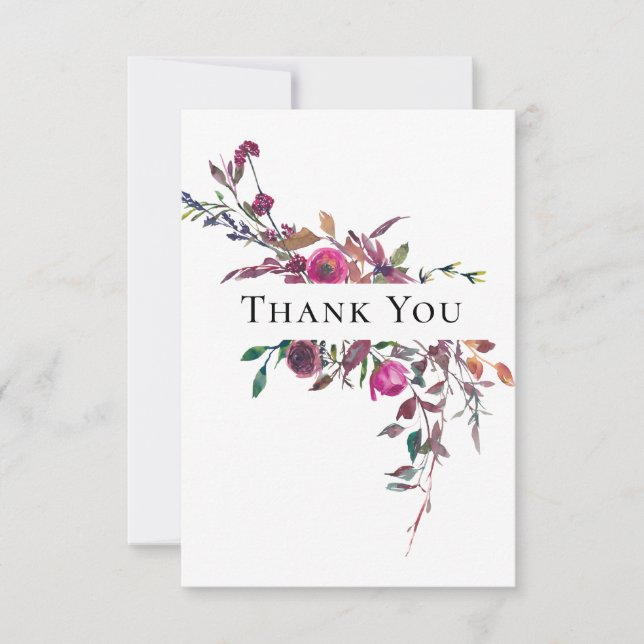 Carte De Remerciements Mariage Fleurs De Aquarelle Violettes Et Roses De  (Devant)