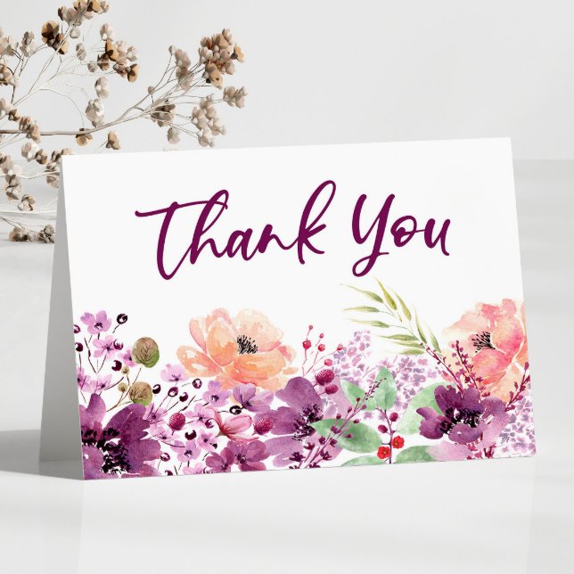 Carte De Remerciements Mariage Fleurs Florales Magenta Violet (Créateur téléchargé)