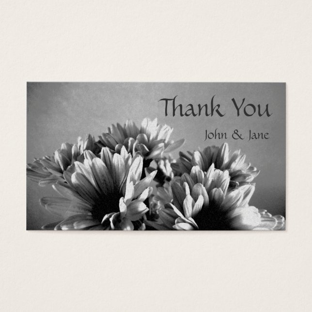 Carte de remerciements Mariage Fleurs noir et blan (Devant)