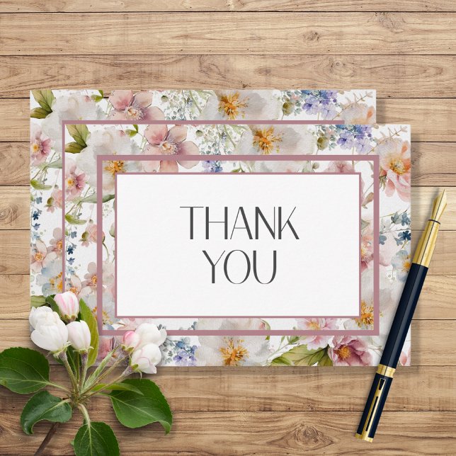 Carte De Remerciements Mariage Floral Aquarelle Pastel Rustique d'Avril (Créateur téléchargé)