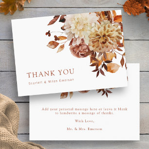 Carte De Remerciements Mariage Floral Aquarelle Terracotta Automne Blanc