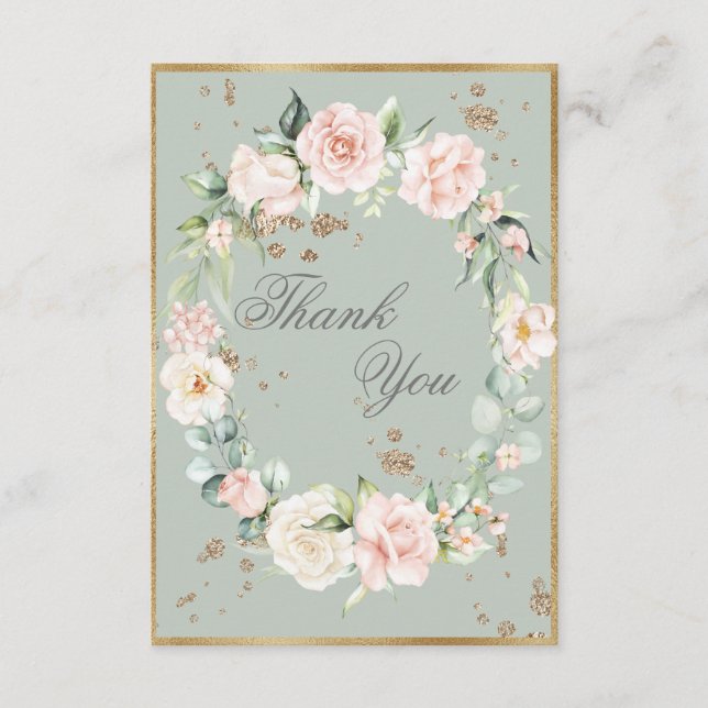 Carte De Remerciements Mariage Floral Aquarelle Vert Sauge Or Élégant  (Devant)