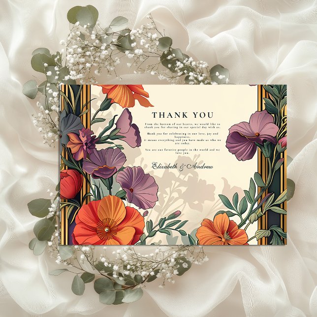 Carte De Remerciements Mariage floral Art Nouveau Sunset (Créateur téléchargé)