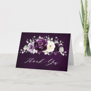 Carte De Remerciements Mariage Floral blanc blanc de prune d'aubergine D'