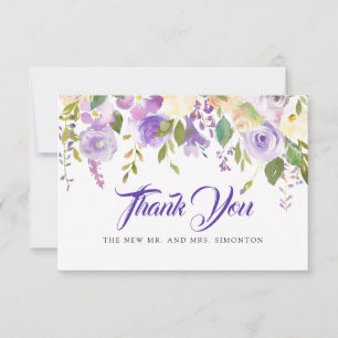 Carte De Remerciements Mariage floral blanc blanc violet rustique