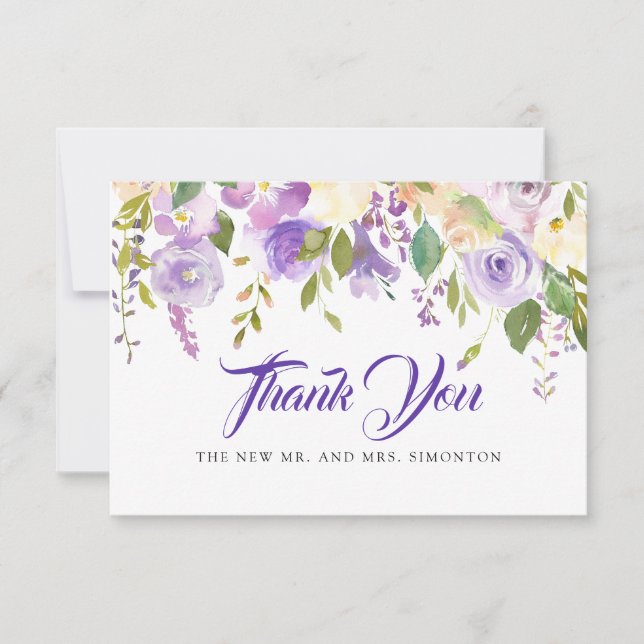 Carte De Remerciements Mariage floral blanc blanc violet rustique (Devant)