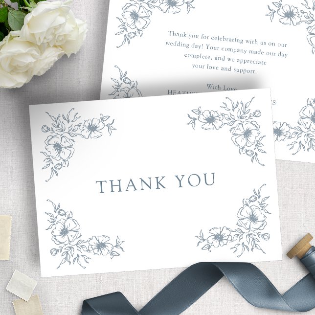 Carte De Remerciements Mariage Floral Bleu (Blue Floral Wedding Thank You Card
)