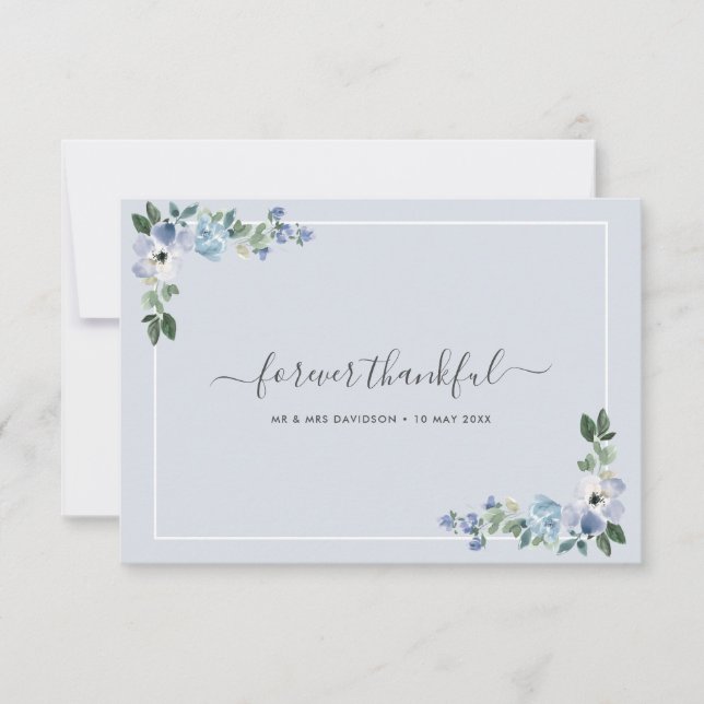 Carte De Remerciements mariage floral bleu aquarelle (Devant)